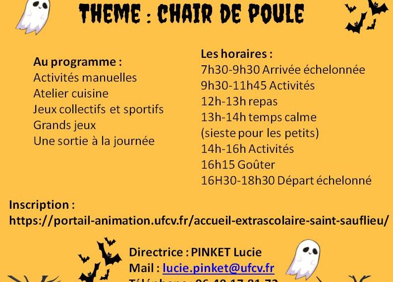 Centre de loisirs de Saint Sauflieu du 20 au 24 Octobre 2025. Inscriptions.