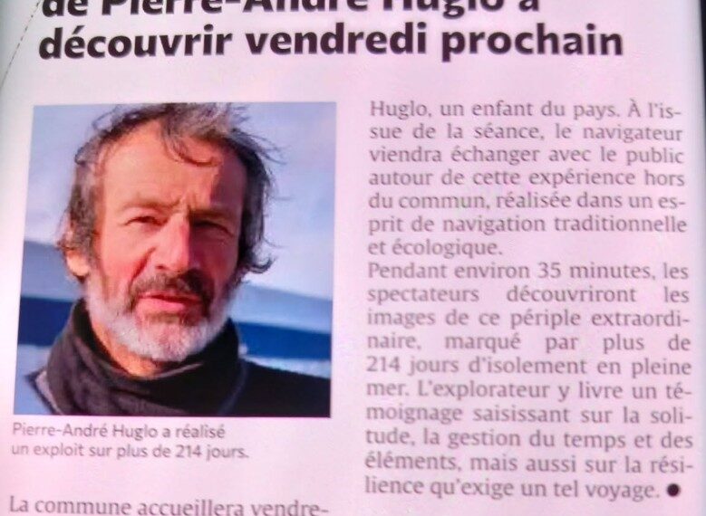 Projection du film du voyage autour du monde à la voile de Pierre André HUGLO ce vendredi…