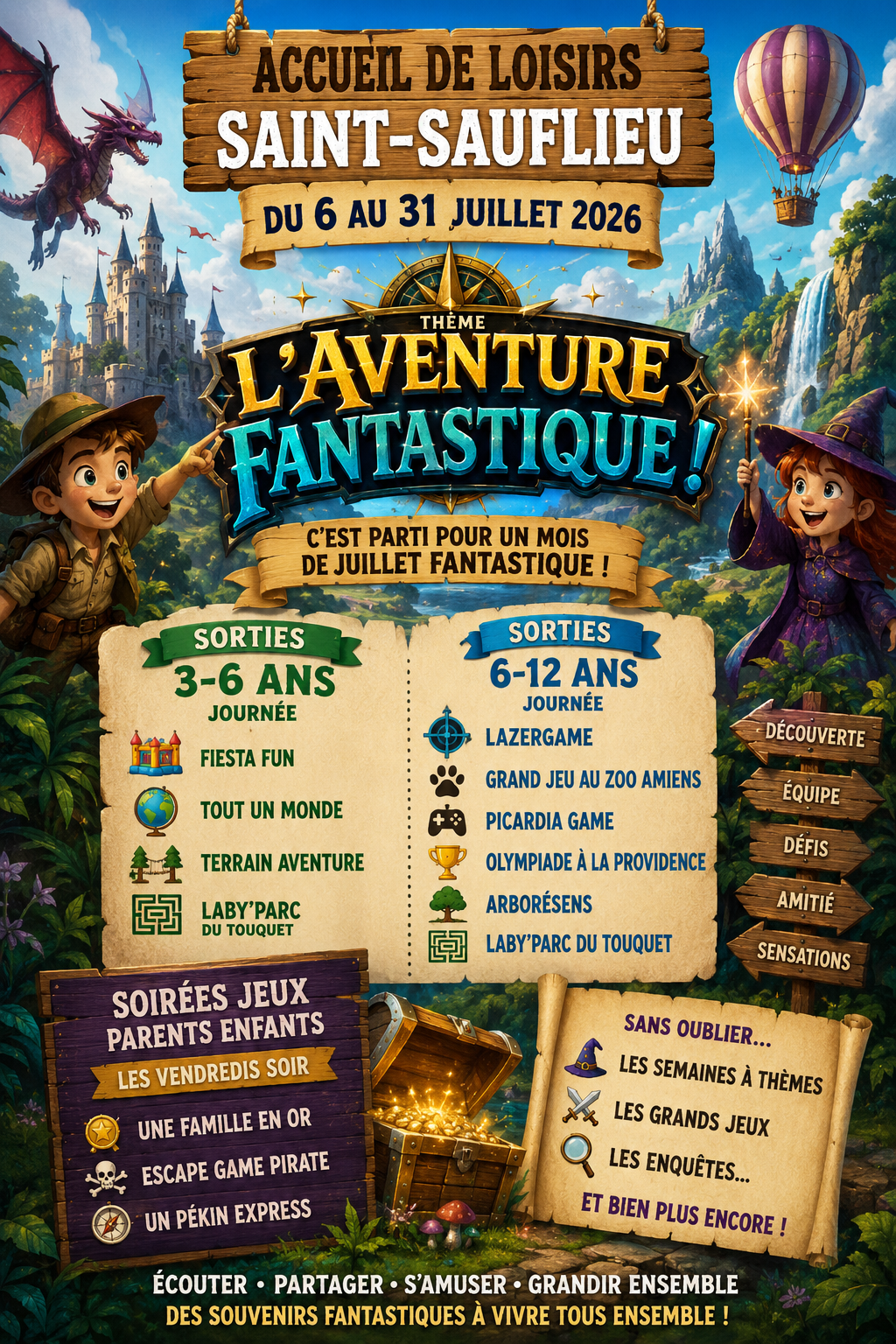 Les activités et soirées du centre de loisirs Saint Sauflieu SISCO du 06 au 31 juillet.